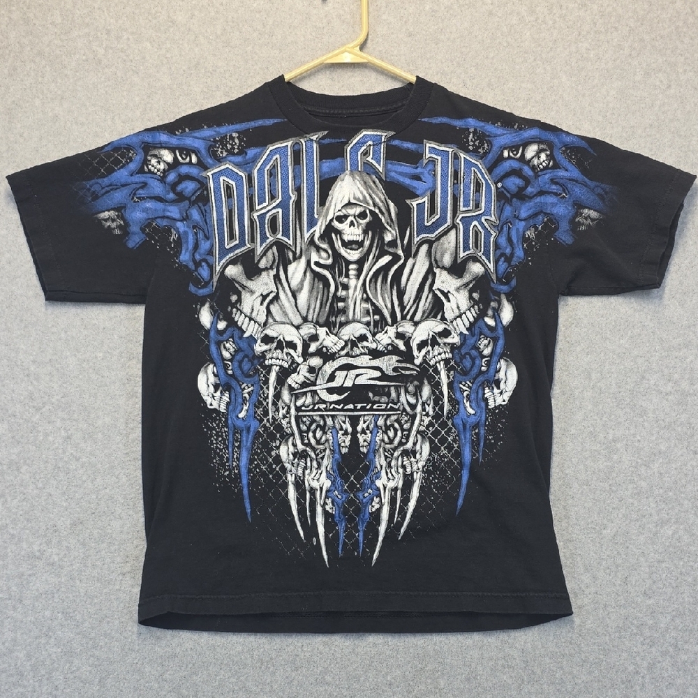 JSR Nation Skull Graphic T-Shirt Black Blue Short Sleeve Size M